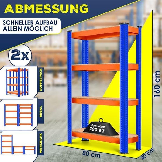 MASKO® 2-częściowy zestaw regałów magazynowych do dużych obciążeń, regał piwniczy, 160 x 90 x 40 cm do 700 kg