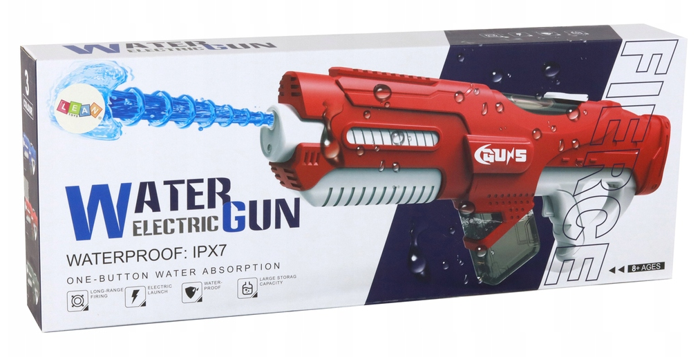 Duży Czerwony Pistolet na Wodę 750 ml z okularami – zasilanie akumulatorowe ELEKTRYYCZNY