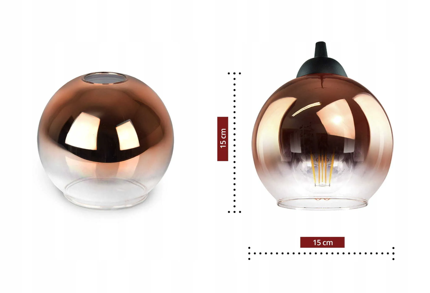 LUXOLAR - Lampa wisząca 3 płomienie szklany klosz MIEDZIANO-przezroczysty, lampa sufitowa E27 60W do salonu, kuchni