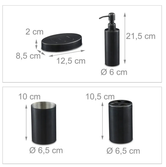 ZESTAW ŁAZIENKOWY 4 ELEMENTY ANTRACYT STAL SZLACHETNA