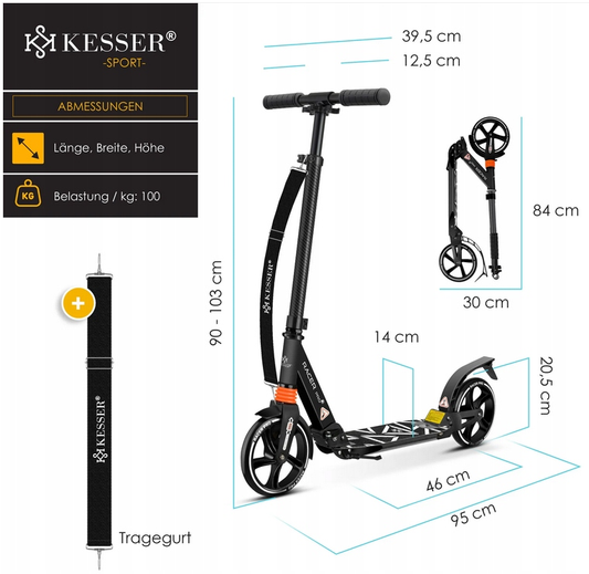 KESSER HULAJNOGA MIEJSKA PRO-S SKŁADANA 205MM 100KG ŁOŻYSKA ABEC-7