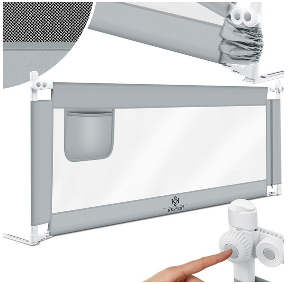 Barierka do łóżka KESSER szara regulowana 180 cm 72-96 cm