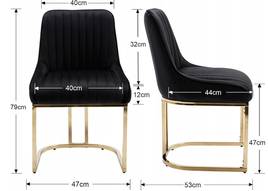 Wahson Aksamitne krzesła do jadalni zestaw 2 sztuk a ze złotą metalową ramą