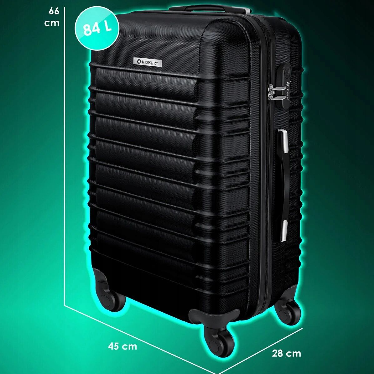 Walizka podróżna 84L twarda na kółkach ABS – czarna