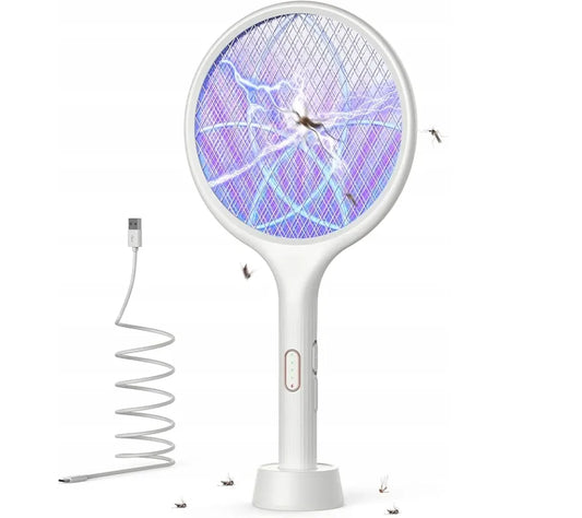 YISSVIC Elektryczna Packa Łapka Na Muchy BARDZO MOCNA 4000V 2 w 1 Biała