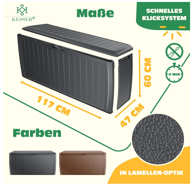 KESSER® Skrzynia na Poduszki 290 l – z rolkami i uchwytami, kolor antracytowy