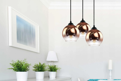 LUXOLAR - Lampa wisząca 3 płomienie szklany klosz MIEDZIANO-przezroczysty, lampa sufitowa E27 60W do salonu, kuchni