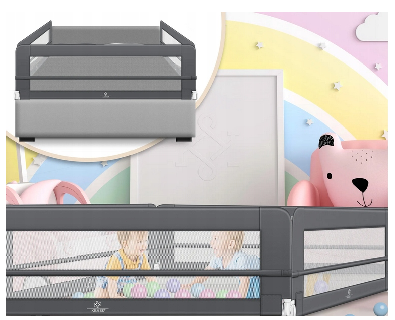 Barierka do łóżka KESSER szara 150 cm x 42 cm