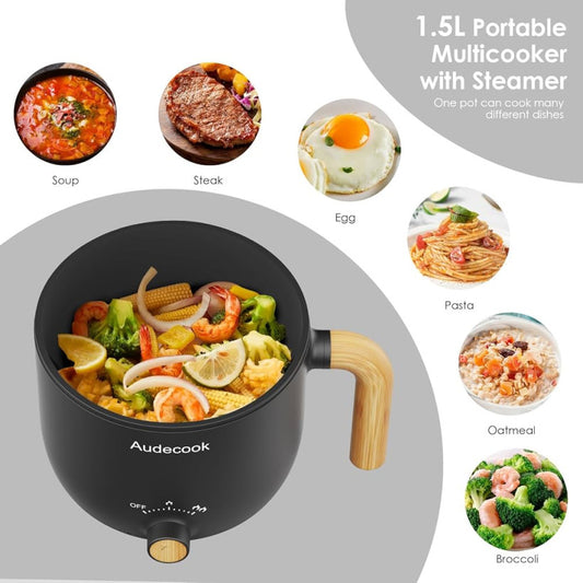 Audecook Elektryczna patelnia Hot Pot, 1,5 l, przenośna, nieprzywierająca, szybka,