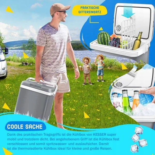 Lodówka turystyczna KESSER 32L 12V/230V – chłodzenie i grzanie, szara