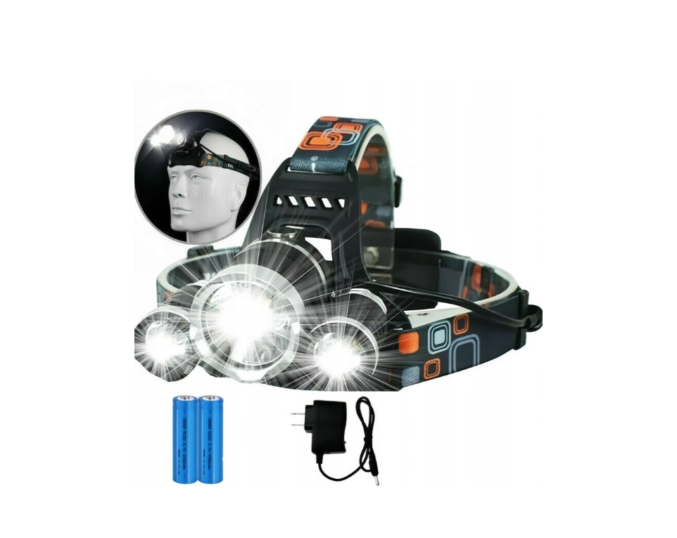 Profesjonalna latarka czołowa 3x LED AKUMULATORKI W ZESTAWIE