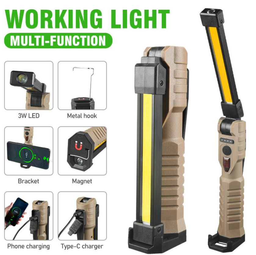 Reflektor awaryjny LED COB – składana lampa robocza z magnesem