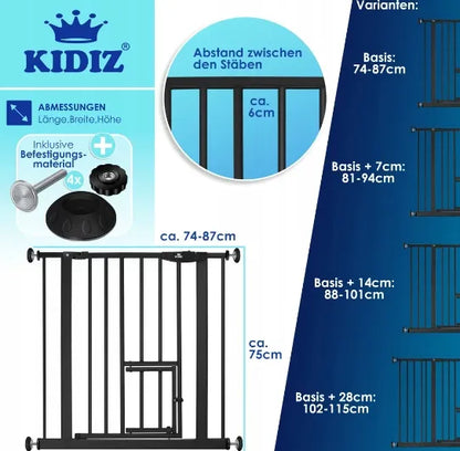 Barierka na drzwi, schody Kidiz rozporowa czerń