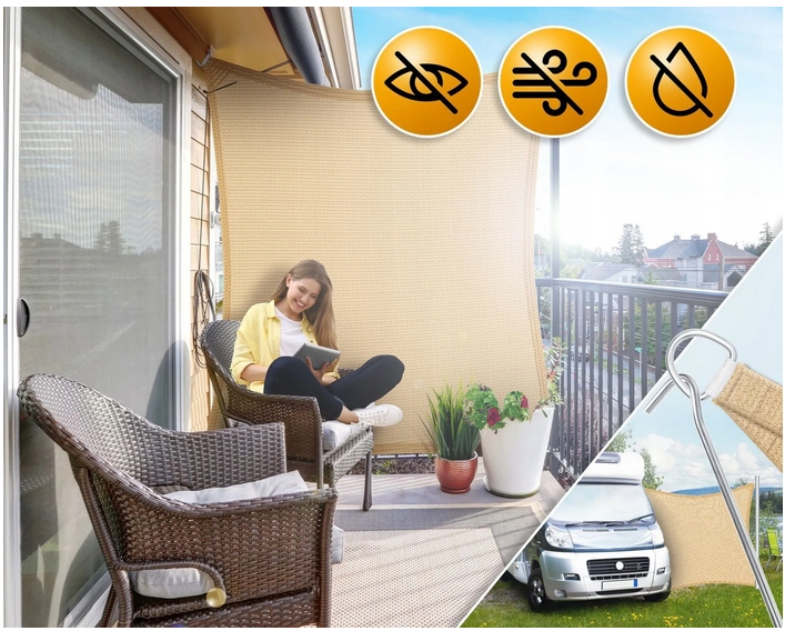 ŻAGIEL PRZECIWSŁONECZNY KWADRATOWY 2X2 M BEŻOWY HDPE