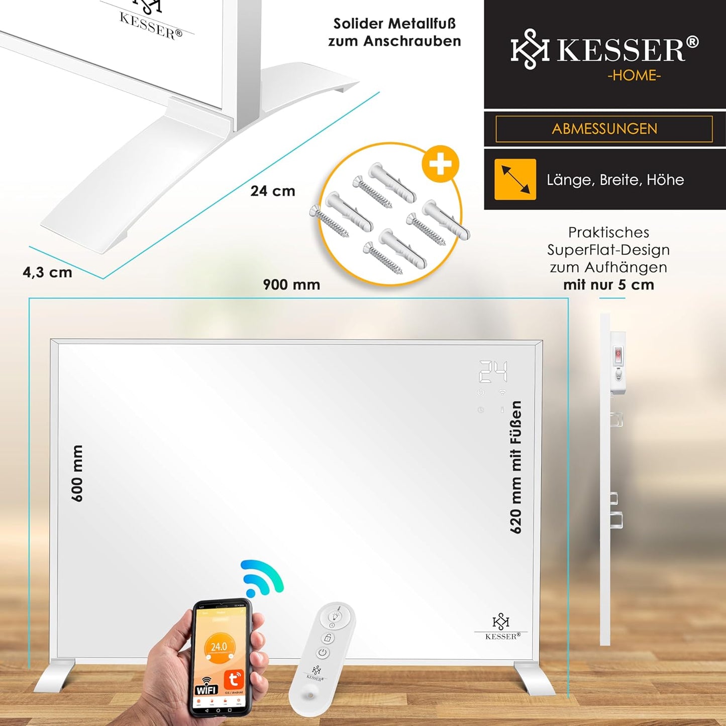 KESSER® Ogrzewanie na podczerwień, energooszczędne urządzenie, montaż na ścianie 540 W