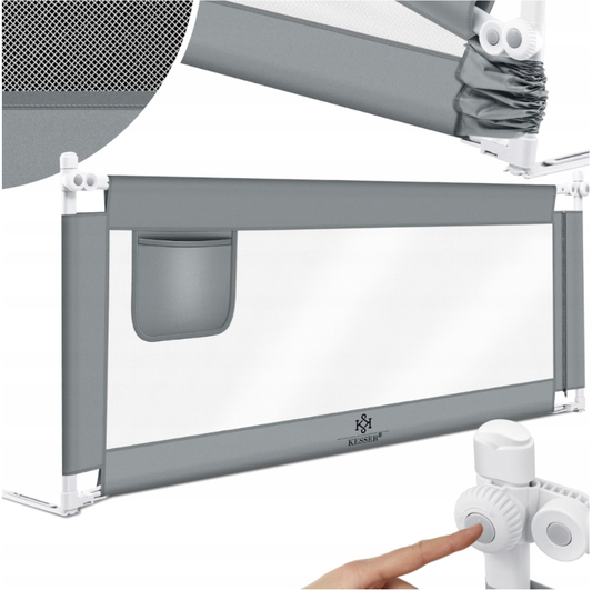 Barierka ochronna do łóżka KESSER szara 150 cm 44 cm regulacja 72-96 cm