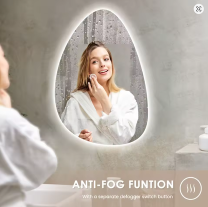 Asymetryczne lustro łazienkowe 80x55 cm, oświetlenie LED, włącznik dotykowy, regulacja jasności, 3 kolory, funkcja zapobiegająca parowaniu, funkcja pamięci