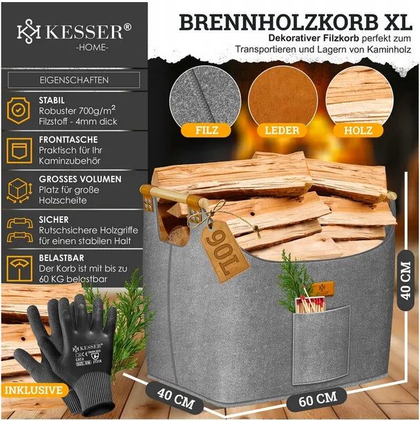 KOSZ NA DREWNO SKŁADANY TORBA 90L KESSER