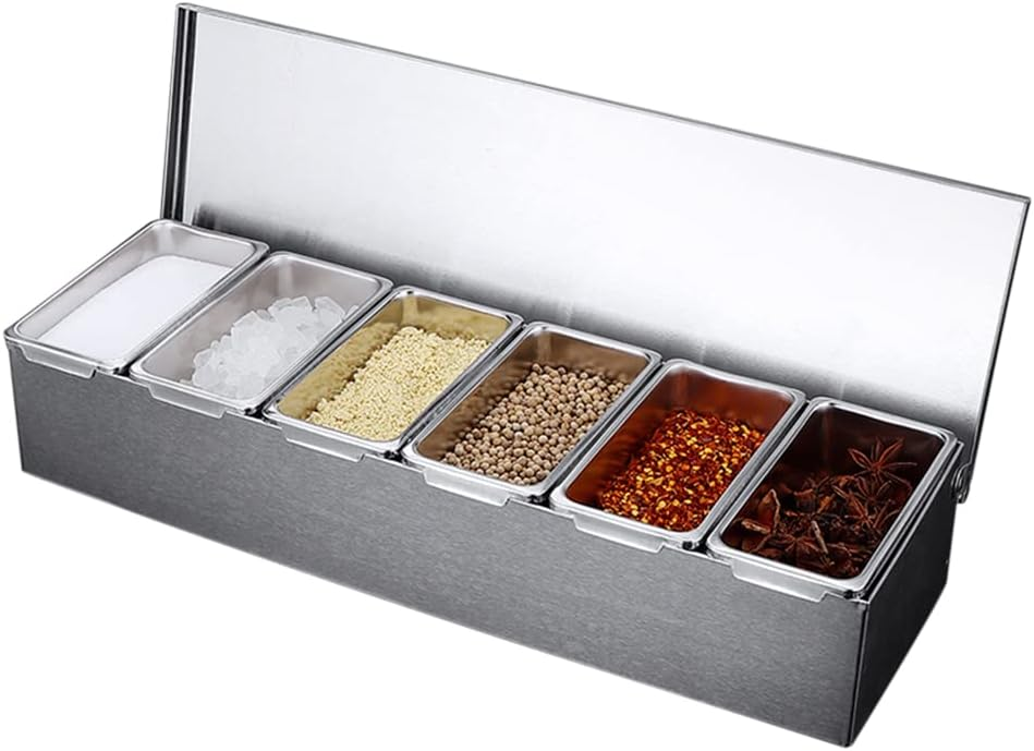 Pojemnik na przyprawy ze stali nierdzewnej z 6 przegródkami – 2,7 l
