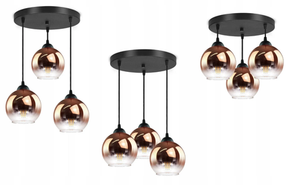 LUXOLAR - Lampa wisząca 3 płomienie szklany klosz MIEDZIANO-przezroczysty, lampa sufitowa E27 60W do salonu, kuchni