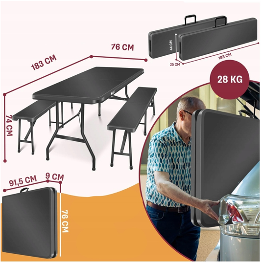 Zestaw piwny, taras, ogród, kemping - stół + 2 ławeczki