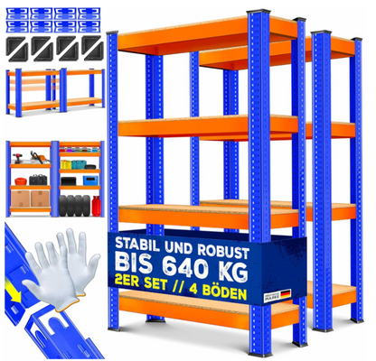 MASKO® 2-częściowy zestaw regałów magazynowych do dużych obciążeń, regał piwniczy, 160 x 90 x 40 cm do 700 kg