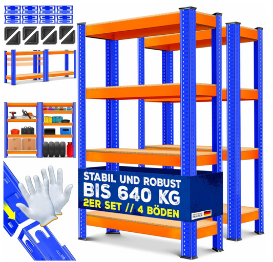 MASKO® 2-częściowy zestaw regałów magazynowych do dużych obciążeń, regał piwniczy, 160 x 90 x 40 cm do 700 kg