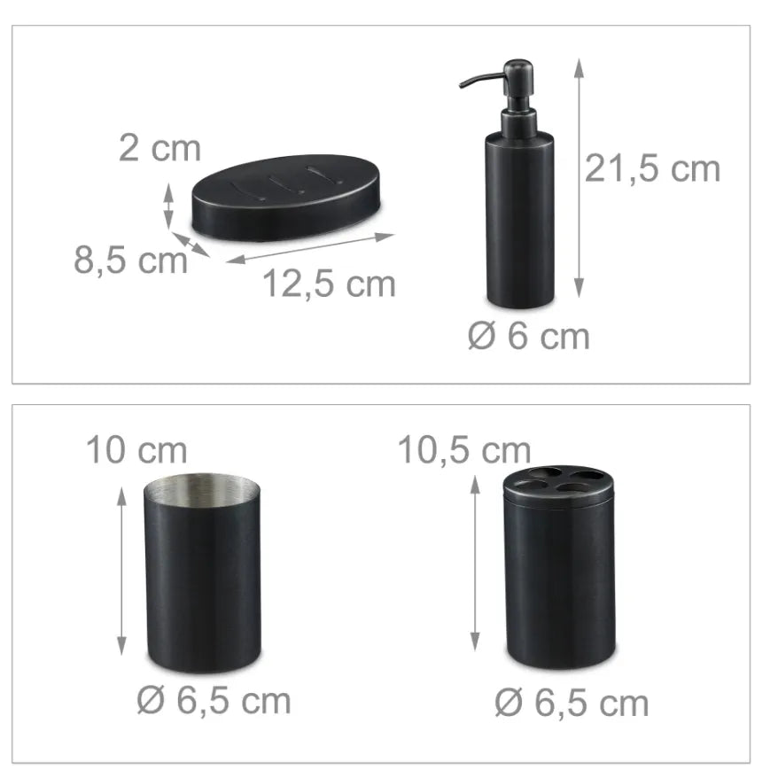 ZESTAW ŁAZIENKOWY 4 ELEMENTY ANTRACYT STAL SZLACHETNA