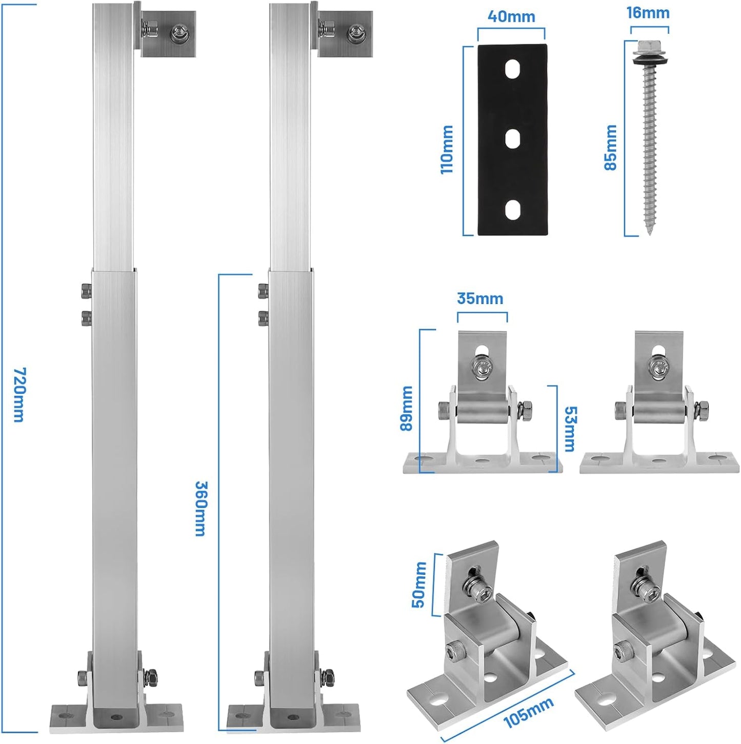 Uchwyt na panel słoneczny, aluminiowy uchwyt na panel słoneczny regulowany kąt 15°–30°