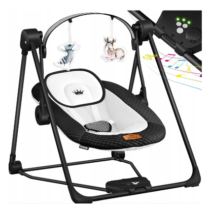 Elektryczny leżaczek bujaczek dla niemowląt – czarno-biały, składany, max. 9 kg