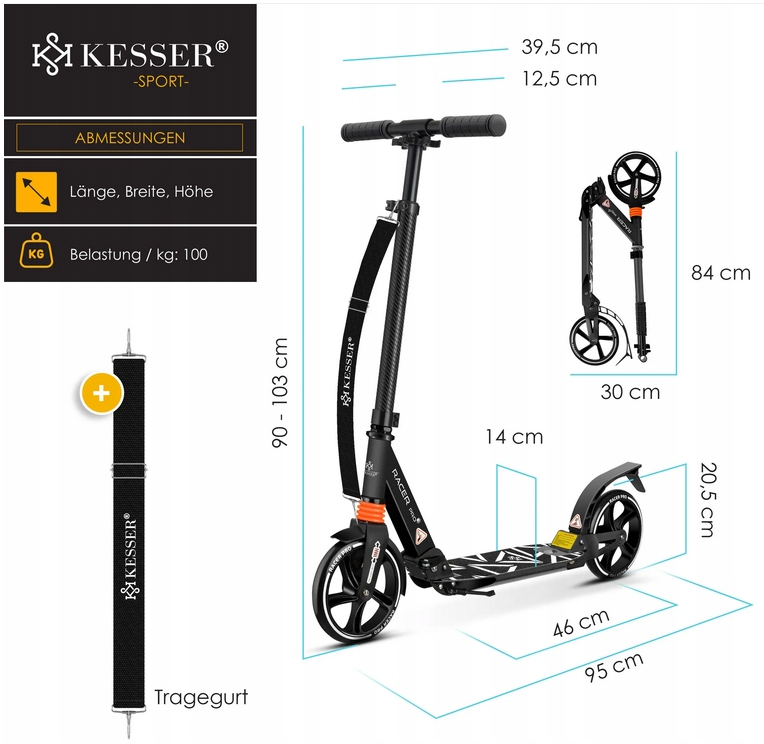 KESSER HULAJNOGA MIEJSKA PRO-S SKŁADANA 205MM 100KG ŁOŻYSKA ABEC-7