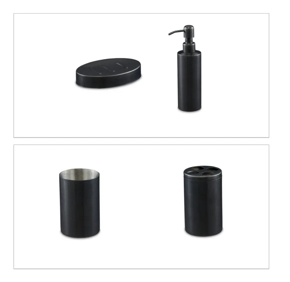 ZESTAW ŁAZIENKOWY 4 ELEMENTY ANTRACYT STAL SZLACHETNA