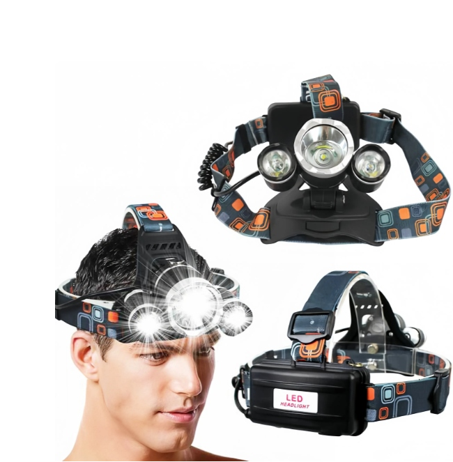 Profesjonalna latarka czołowa 3x LED AKUMULATORKI W ZESTAWIE