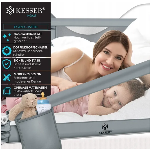 BARIERKA OCHRONNA DO ŁÓŻKA OSŁONA ZABEZPIECZAJĄCA 200cm x 44 cm x 72-96cm