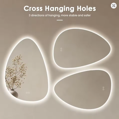 Asymetryczne lustro łazienkowe 80x55 cm, oświetlenie LED, włącznik dotykowy, regulacja jasności, 3 kolory, funkcja zapobiegająca parowaniu, funkcja pamięci