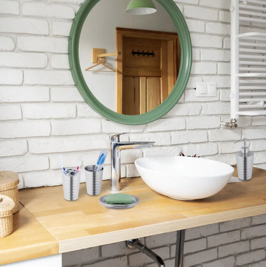 ZESTAW ŁAZIENKOWY 5-ELEMENTOWY SREBRNY BŁYSK STAL NIERDZEWNA