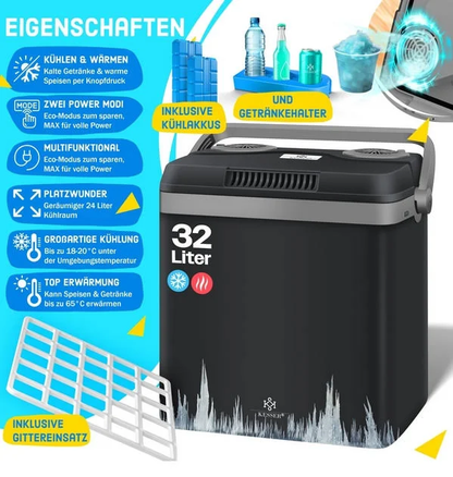 Lodówka turystyczna KESSER 32L 12V/230V – chłodzenie i grzanie, antracyt