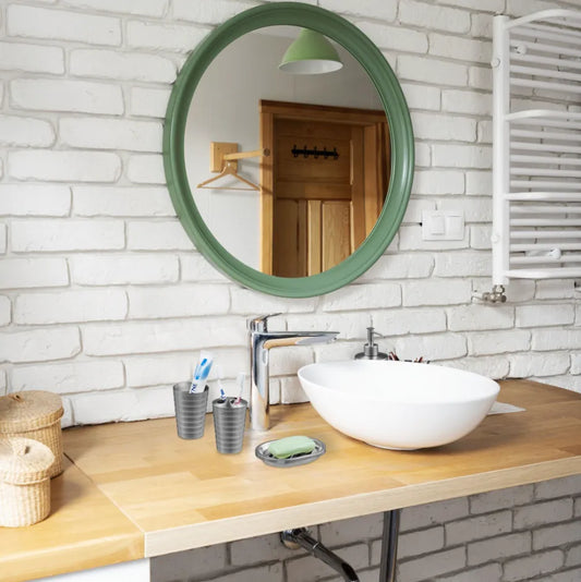 5 CZĘŚCIOWY ZESTAW ŁAZIENKOWY MYDELNICZKA SZCZOTKA MAT SREBRNY