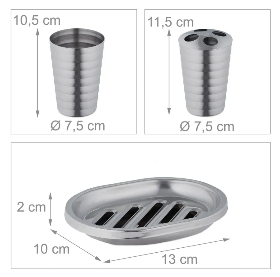 ZESTAW ŁAZIENKOWY 5-ELEMENTOWY SREBRNY BŁYSK STAL NIERDZEWNA