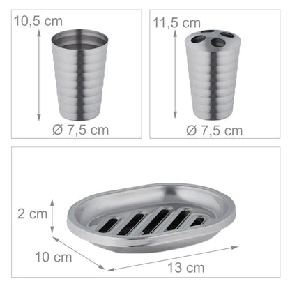 ZESTAW ŁAZIENKOWY 5-ELEMENTOWY SREBRNY BŁYSK STAL NIERDZEWNA