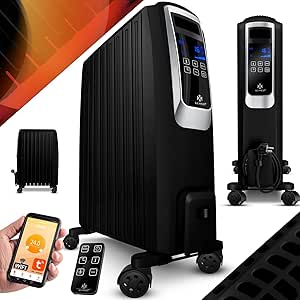 KESSER® Grzejnik olejowy 2500 W z aplikacją WiFi i pilotem zdalnego sterowania, cyfrowy wyświetlacz, elektryczny, energooszczędny grzejnik z 10 żebrami, timer, 4 stopnie ogrzewania, termostat