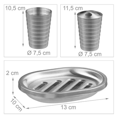5 CZĘŚCIOWY ZESTAW ŁAZIENKOWY MYDELNICZKA SZCZOTKA MAT SREBRNY