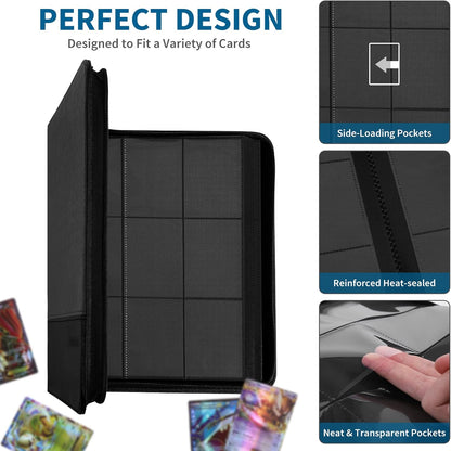 Album na karty kolekcjonerskie, 540-kieszeniowy segregator na karty z 30 odpinanymi rękawami, segregator na karty kolekcjonerskie PU Zip z 9 kieszeniami