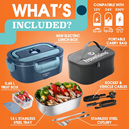 TRAVELISIMO Elektryczne Pudełko na Lunch 1,5L 80W 220V/12V/24V