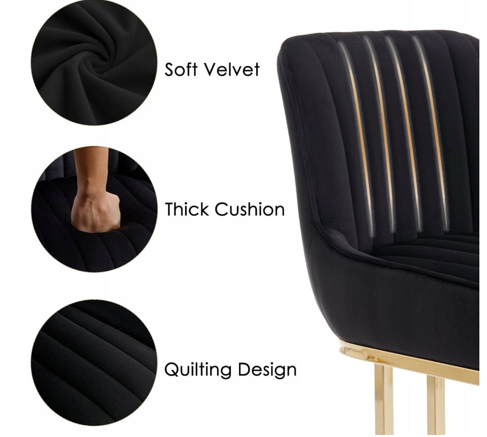 Wahson Aksamitne krzesła do jadalni zestaw 2 sztuk a ze złotą metalową ramą