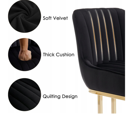 Wahson Aksamitne krzesła do jadalni zestaw 2 sztuk a ze złotą metalową ramą