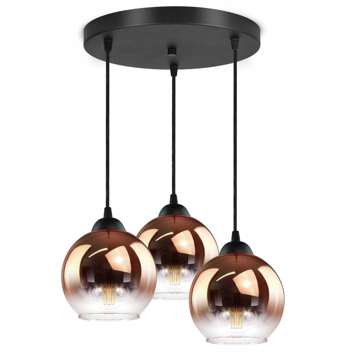 LUXOLAR - Lampa wisząca 3 płomienie szklany klosz MIEDZIANO-przezroczysty, lampa sufitowa E27 60W do salonu, kuchni