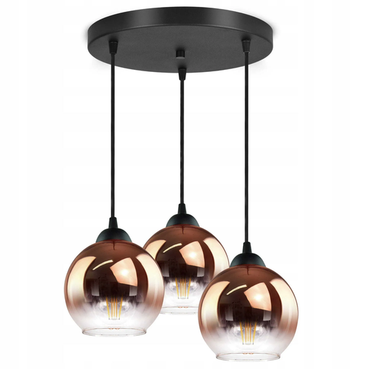 LUXOLAR - Lampa wisząca 3 płomienie szklany klosz MIEDZIANO-przezroczysty, lampa sufitowa E27 60W do salonu, kuchni