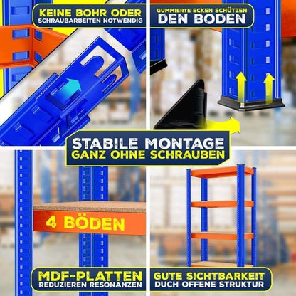 MASKO® 2-częściowy zestaw regałów magazynowych do dużych obciążeń, regał piwniczy, 160 x 90 x 40 cm do 700 kg