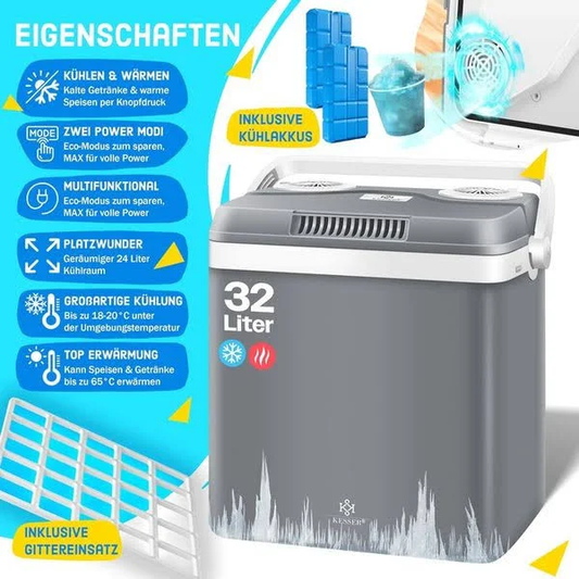 Lodówka turystyczna KESSER 32L 12V/230V – chłodzenie i grzanie, szara